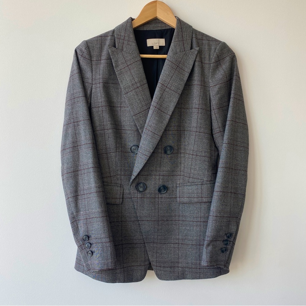 LOFT Plaid Double Breasted Blazer - Size 0